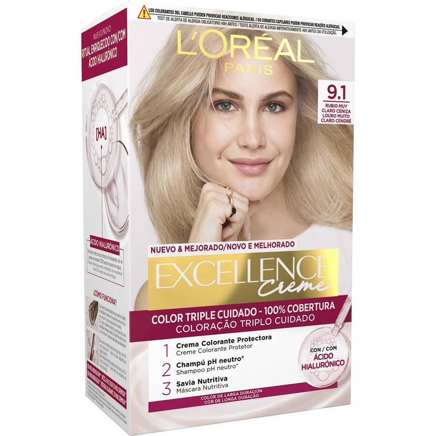 Crema color L'ORÉAL Excellence rubio-claro-claro-ceniza 9.1