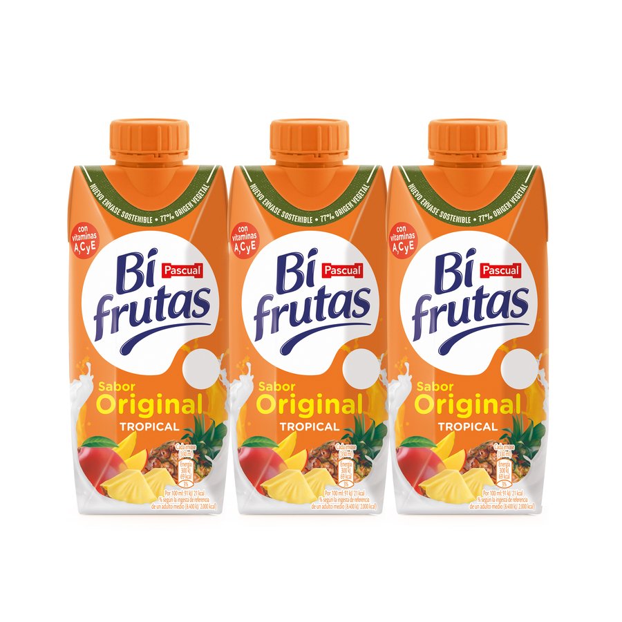 Bebida de leche y frutas PASCUAL BIFRUTAS tropical pack 3 x 330 ml
