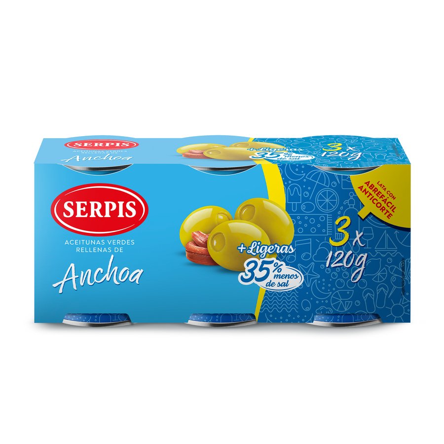 Aceituna rellena de anchoa SERPIS ligera 3x50 g pne
