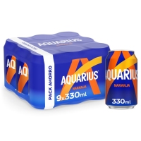 Bebida refrescante AQUARIUS naranja lata pack 9x33 cl