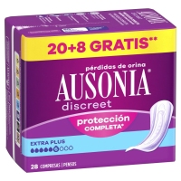 Compresa incontinencia AUSONIA discreet extra plus 20 unidades + 8 unidades de balde