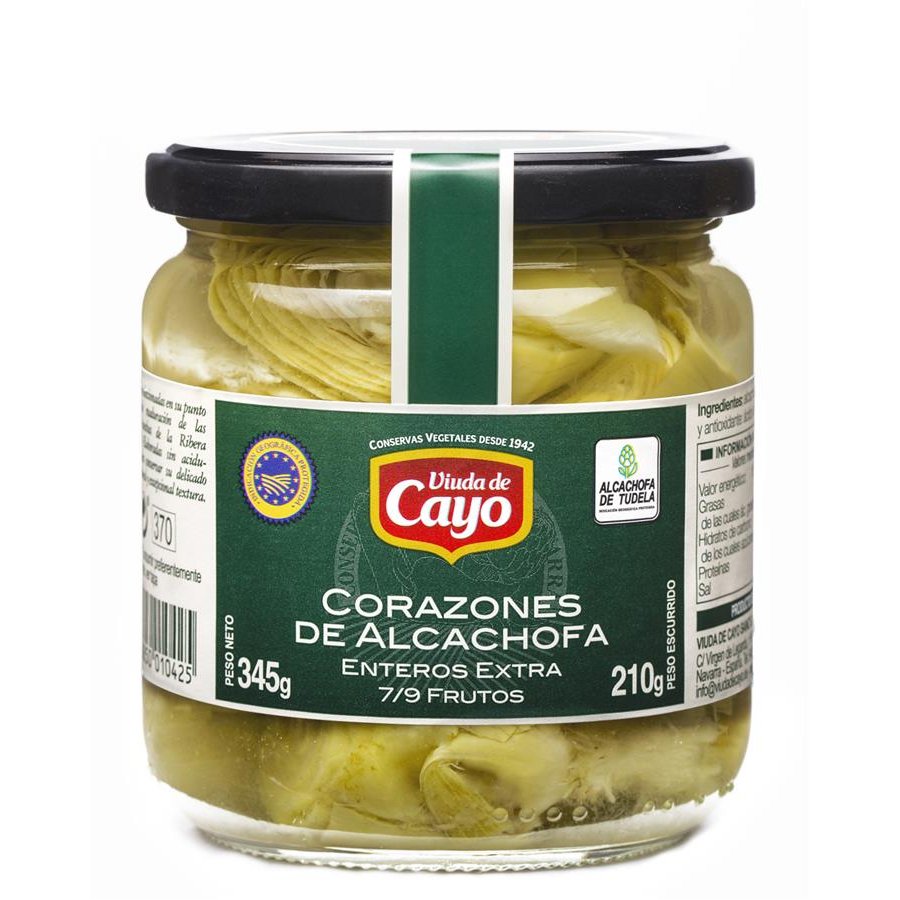 Corazones de alcachofa VIUDA DE CAYO IGP Tudela 7/9 frasco 210 g pne.