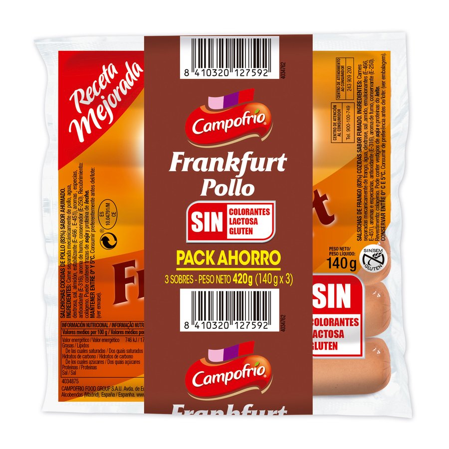 Salchichas Frankfurt pollo CAMPOFRIO 3X140 G