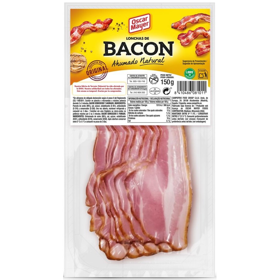 Bacón OSCAR MAYER ahumado natural lonchas 150 g
