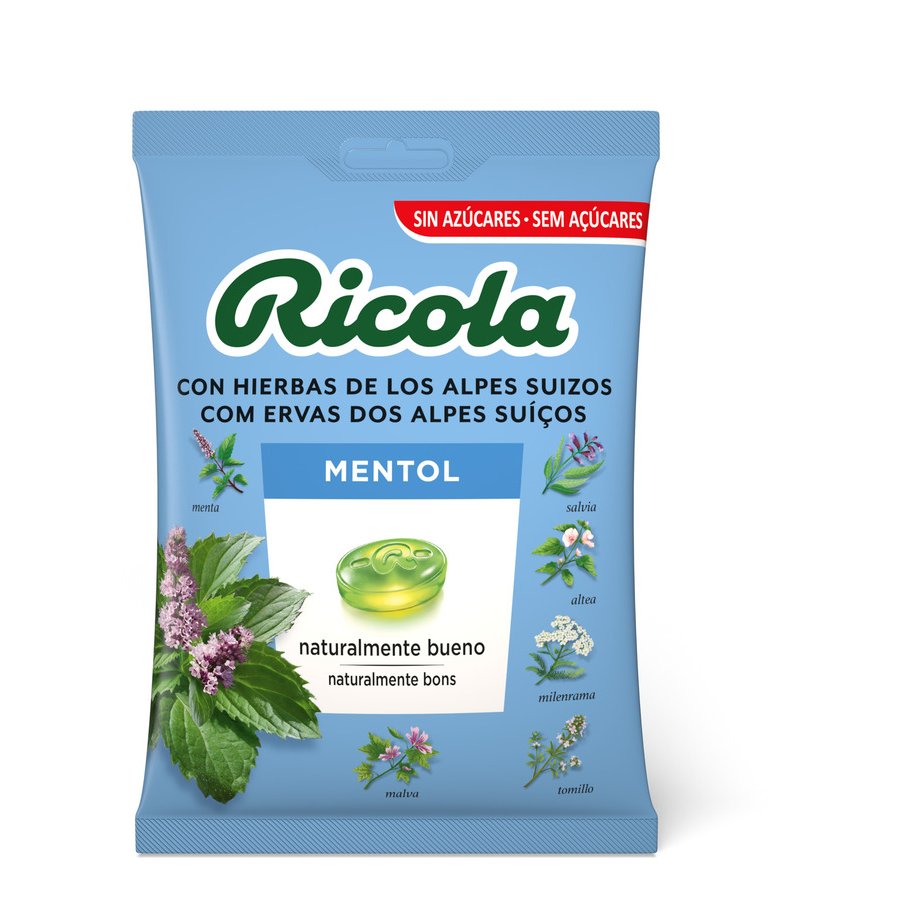 Caramelos RICOLA mentol sin azúcar bolsa 70 g