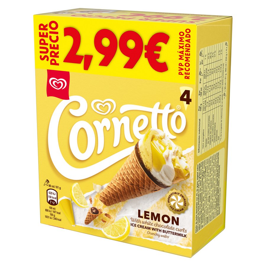 Helado cono FRIGO CORNETTO limón 4 unidades 290 g