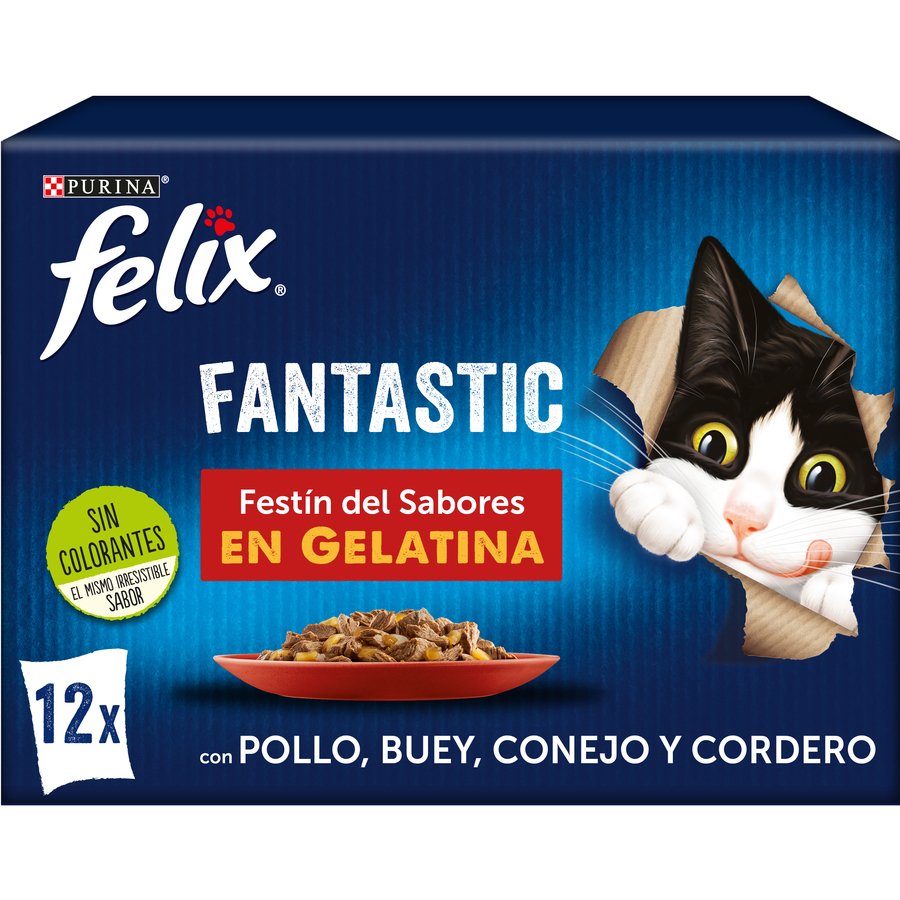 Alimento gato FELIX fantastic carnes gelatina 12x85g