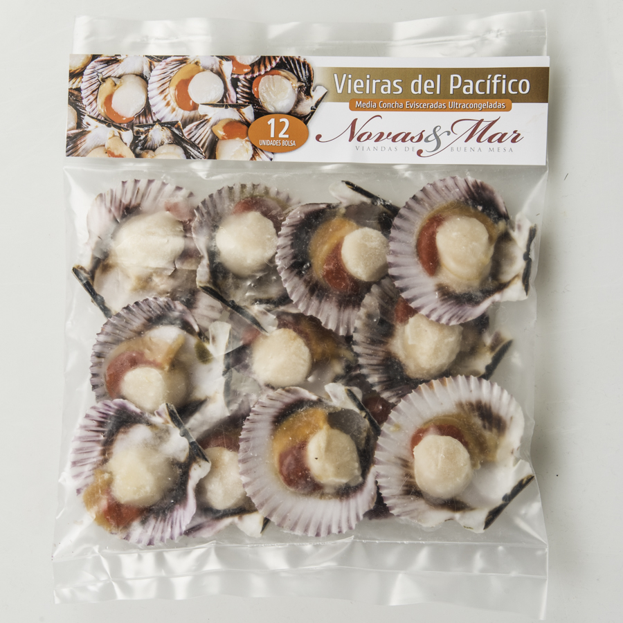 Vieira del Pacífico NOVAS Y MAR media concha bolsa 12 unidades