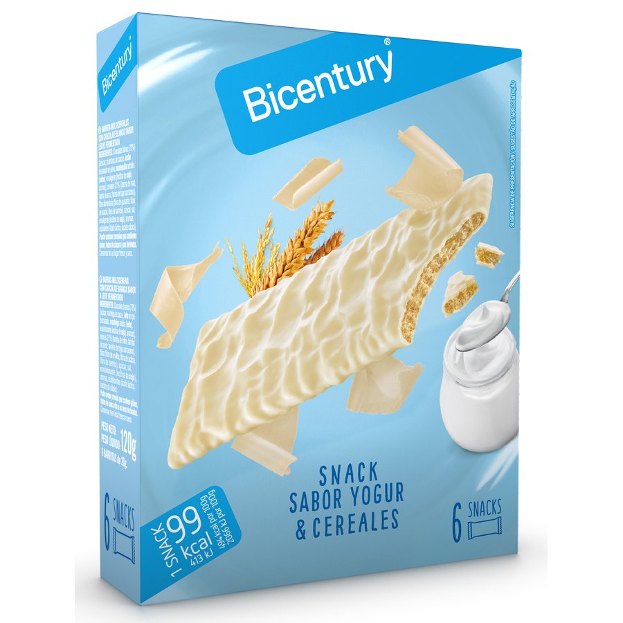 Snack BICENTURY chocolate negro sabor yogur 6 unidades 120 g