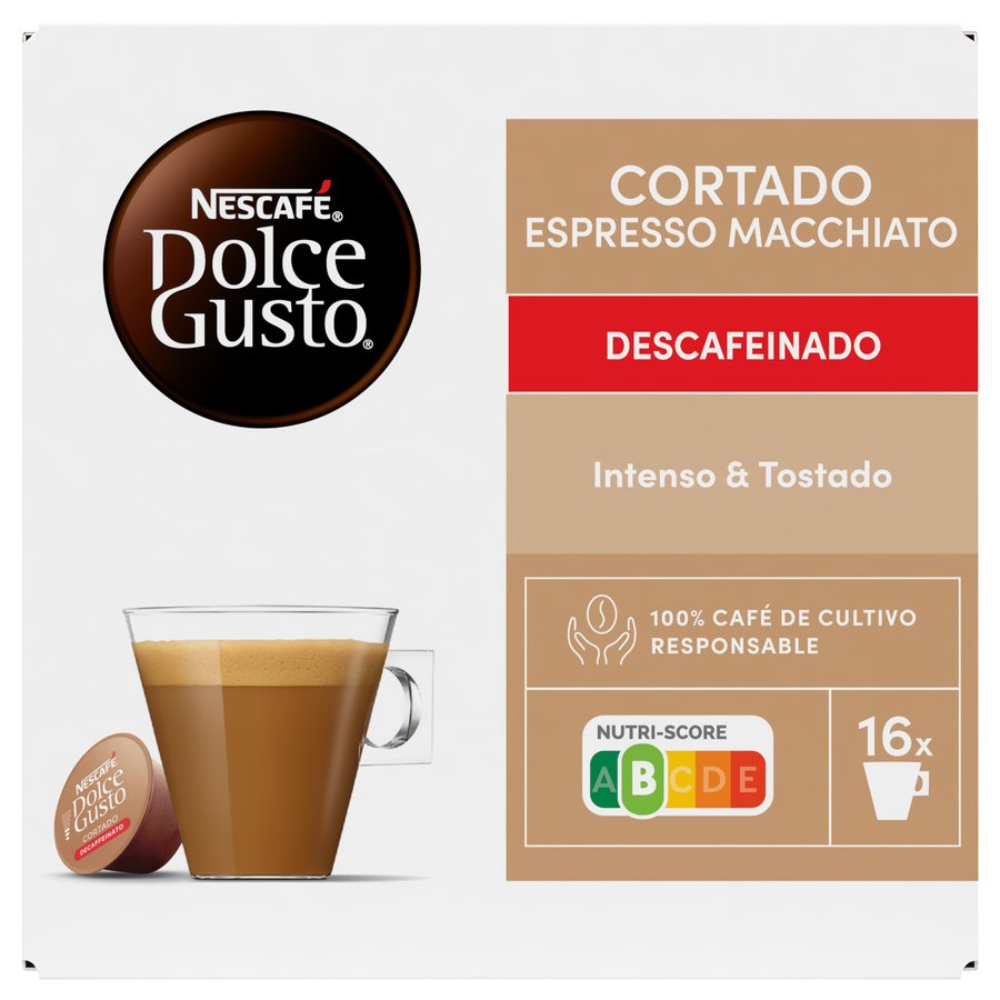 Café cápsulas Nescafé DOLCE GUSTO Cortado descafeinado 16 unidades 99,2 g