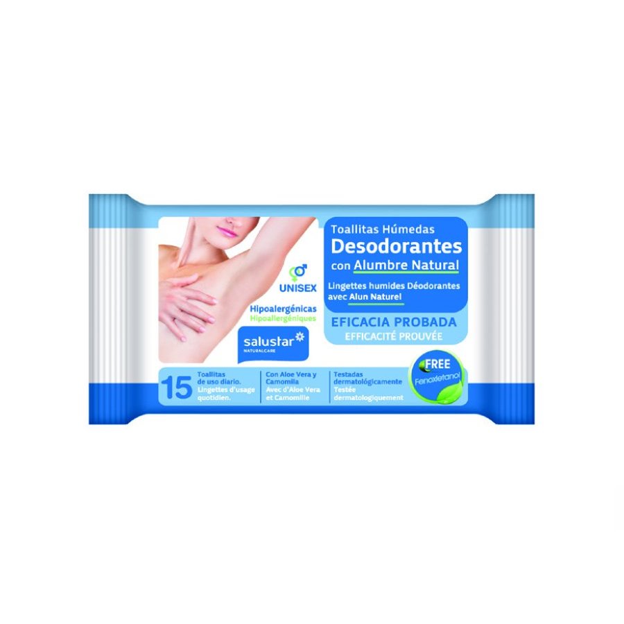Toallitas desodorantes SALUSTAR alumbre natural 15 unidades