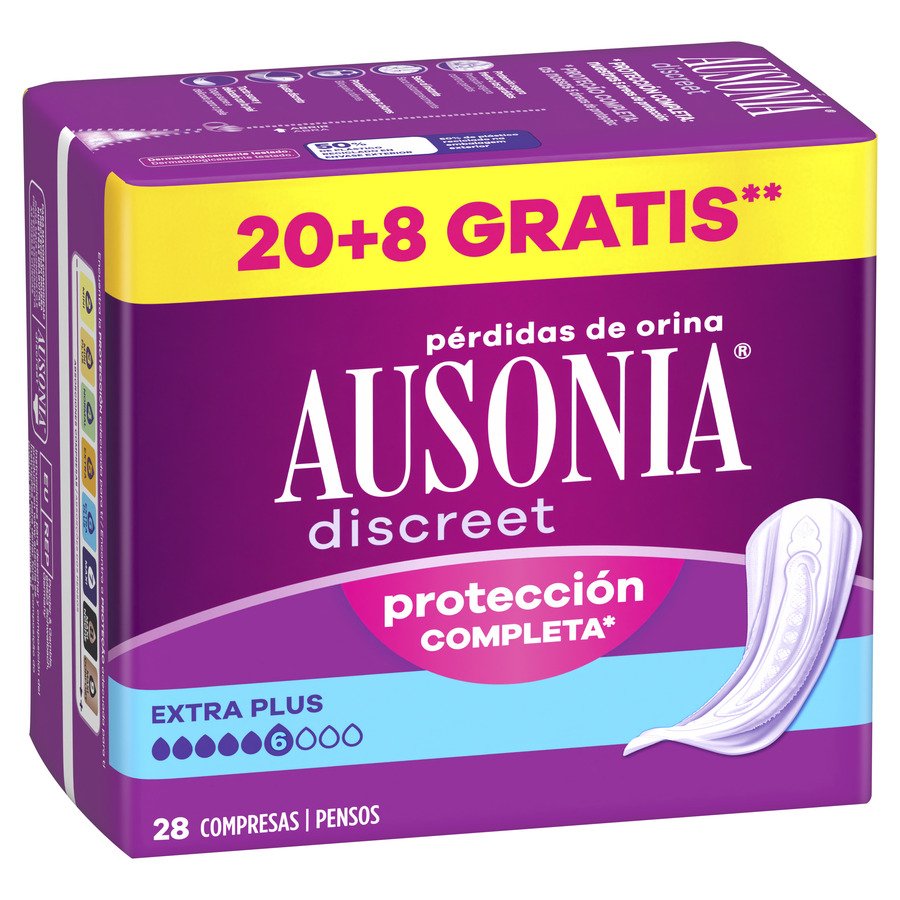 Compresa incontinencia AUSONIA discreet extra plus 20 unidades + 8 unidades gratis