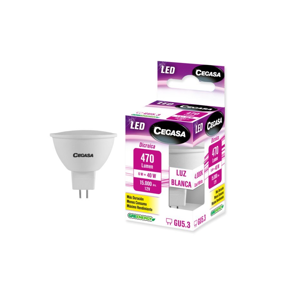 Bombilla CEGASA LED dicroica 6W gu5,3 blanca