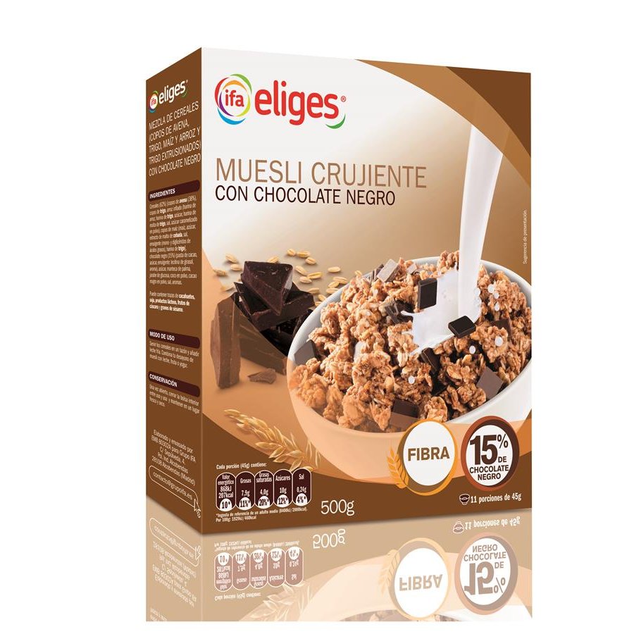 Muesli crujiente IFA ELIGES con chocolate negro 500 g
