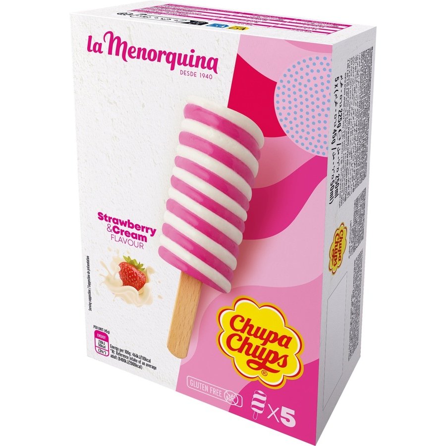 Helado fresa y crema LA MENORQUINA Chupa Chups 5 unidades 225 g