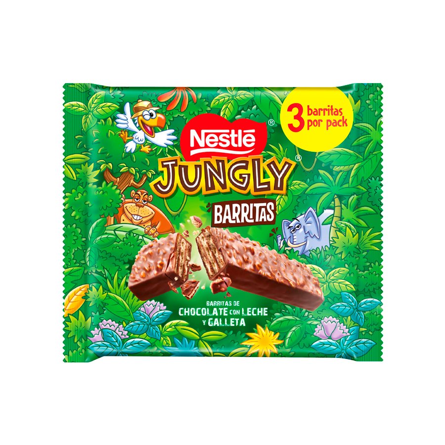 Barritas chocolate con leche y galleta NESTLE Jungly pack 3 x 34 g