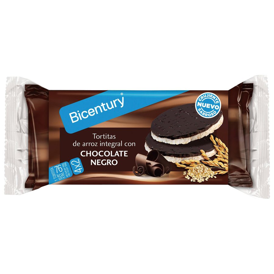 Tortitas de arroz integral BICENTURY con chocolate negro 4 x 2 unidades 130 g