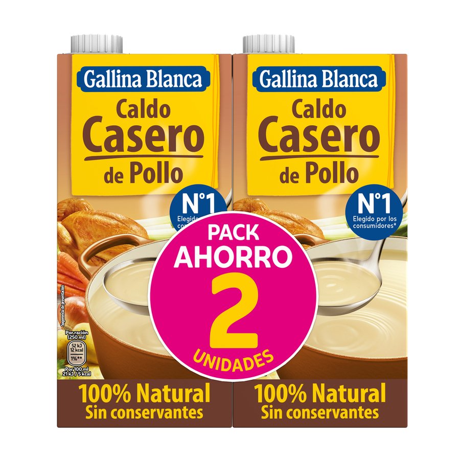 Caldo casero 100% natural GALLINA BLANCA pollo pack 2x1 l