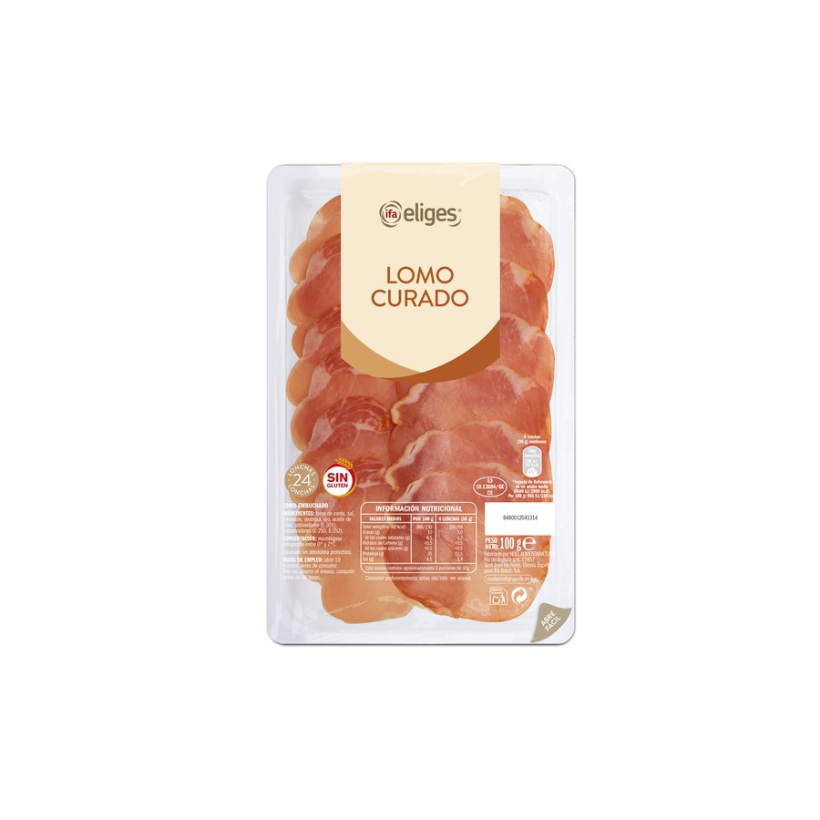 Lomo curado embuchado IFA ELIGES sin gluten 24 lonchas 100 g