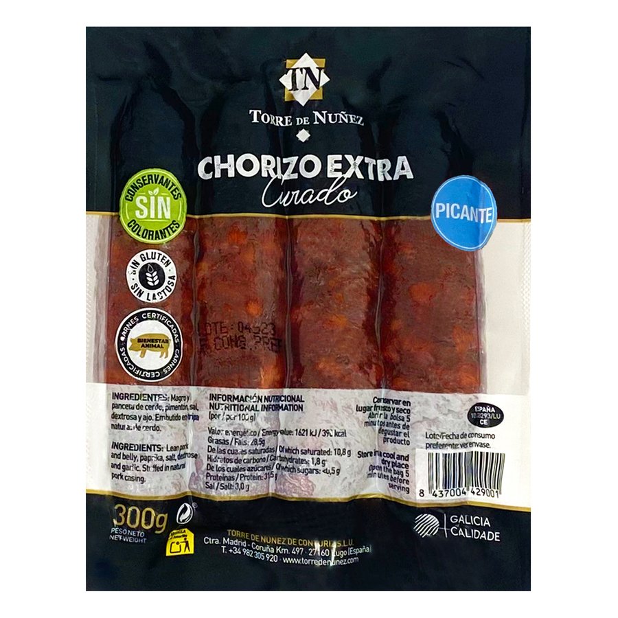 Chorizo extra curado TORRE DE NUÑEZ picante 300 g
