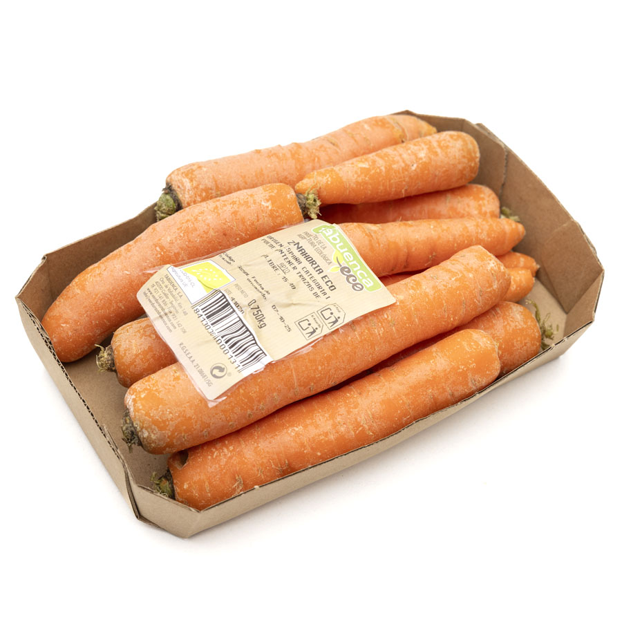 Zanahoria ecológica categoría 1ª calibre 15/40mm bandeja 750 g