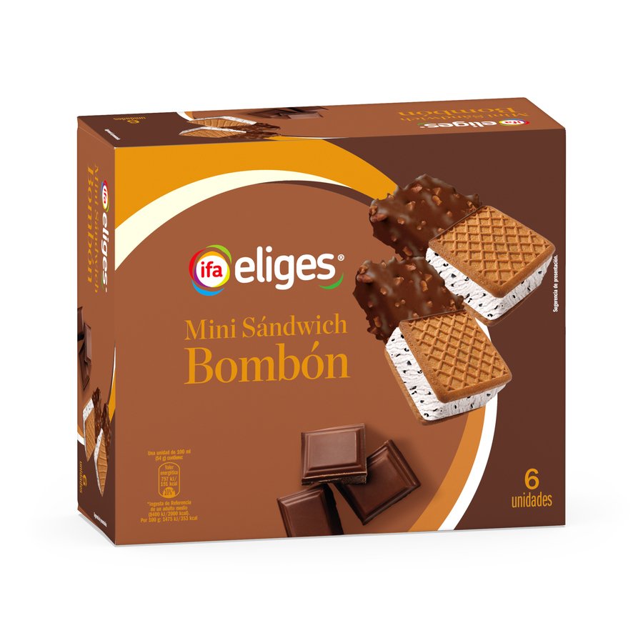 Helado sándwich bombón mini IFA ELIGES stracciatella 6 unidades 324 g