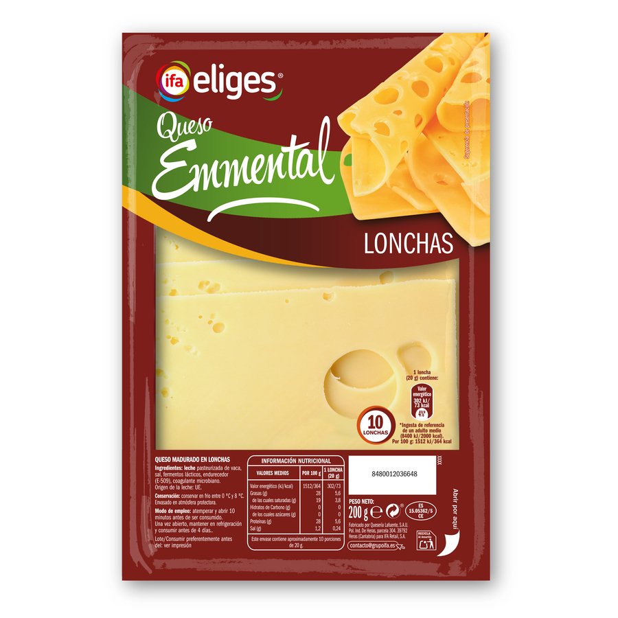 Queso emmental IFA ELIGES 10 lonchas 200 G