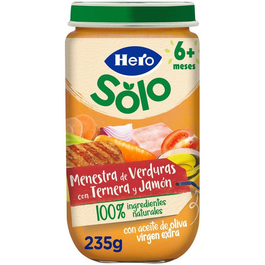 Alimento infantil HERO SOLO menestra-ternera-jamón tarro 235 g