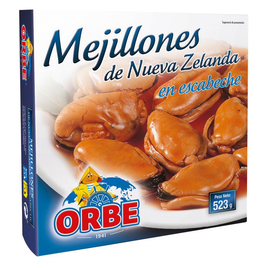 Mejillones en escabeche ORBE de Nueva Zelanda 35/45 lata 523 g pn.