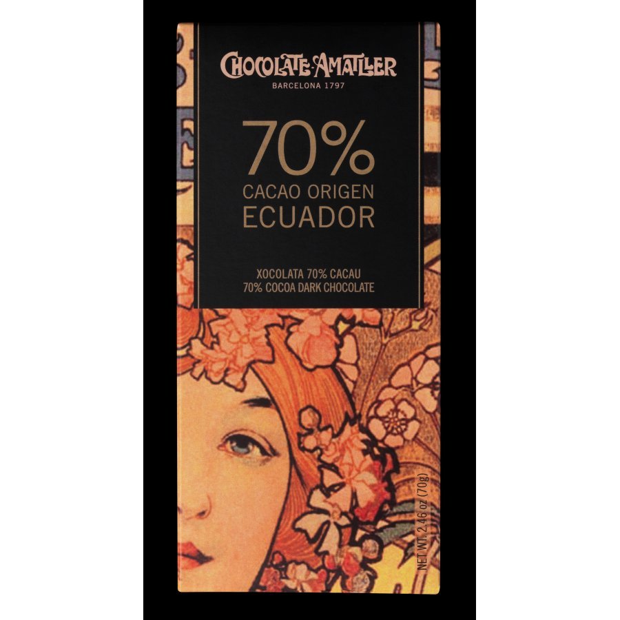 Chocolate negro AMATLLER Ecuador 70% cacao tableta 70 g
