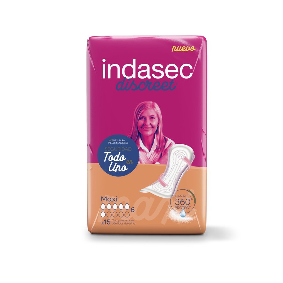Compresas incontinencia INDASEC Discreet Maxi 15 unidades