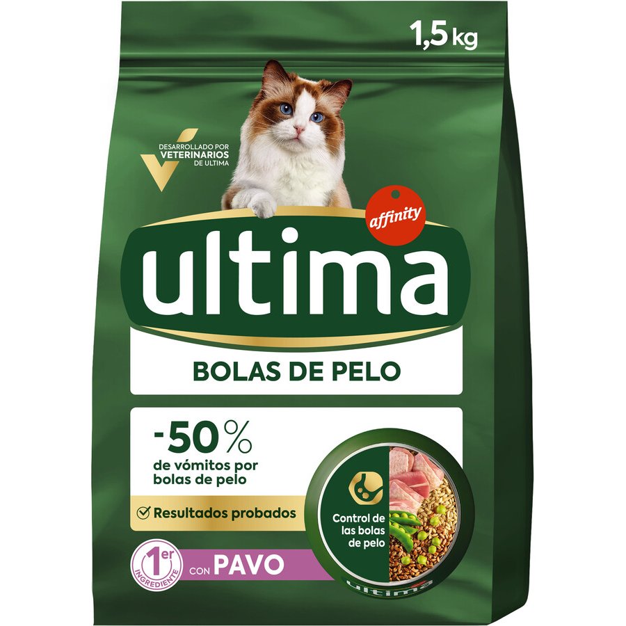 Alimento gato ULTIMA bolas de pelo pavo 1,5 kg