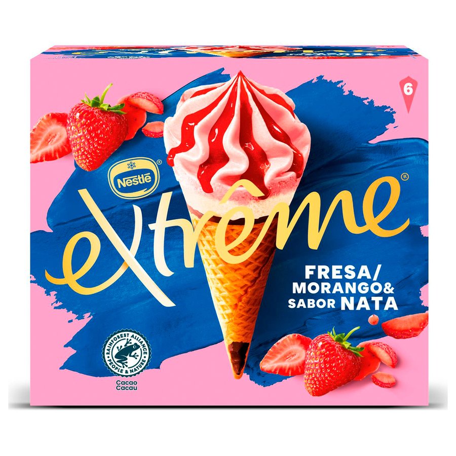 Helado cono NESTLE Extreme fresa nata 6 unidades 438 g