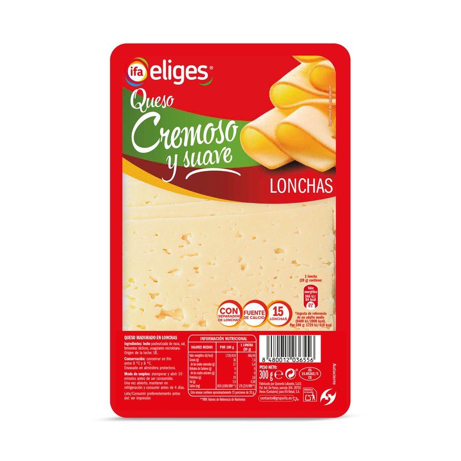 Queso cremoso y suave IFA ELIGES 15 lonchas 300 G