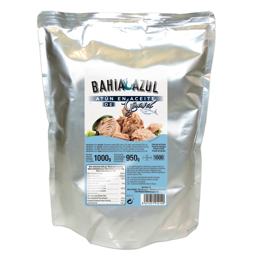 Atún en aceite de girasol BAHIA AZUL bolsa 1 kg pn.