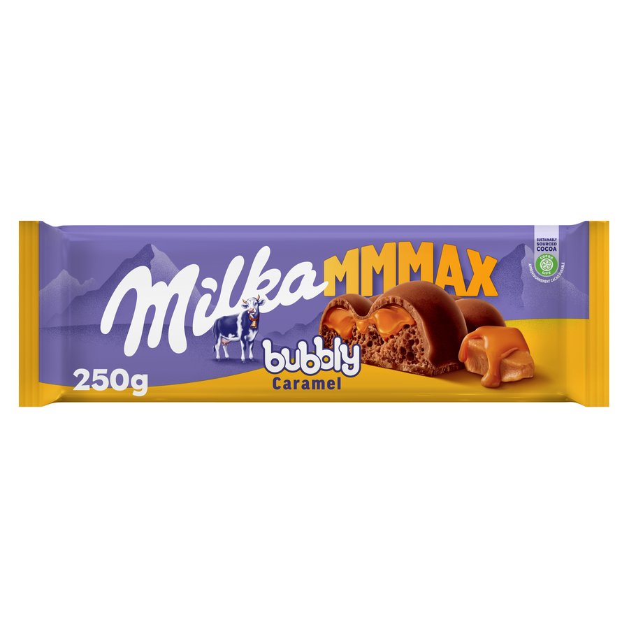 Chocolate MILKA relleno bubbly caramelo tableta 250 g