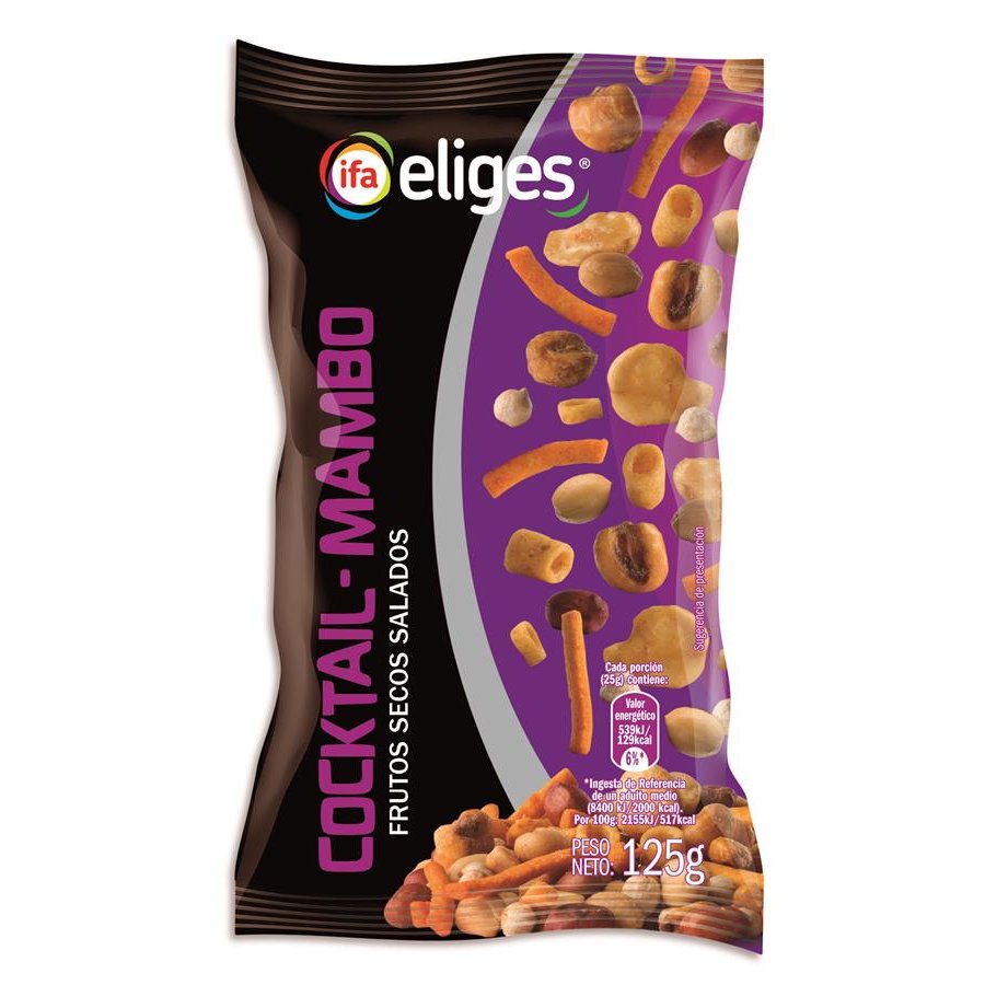 Cocktail frutos secos mambo (cacahuetes,maíz,garbanzos,habas,maíz gigante,snacks)IFA ELIGES 125 g