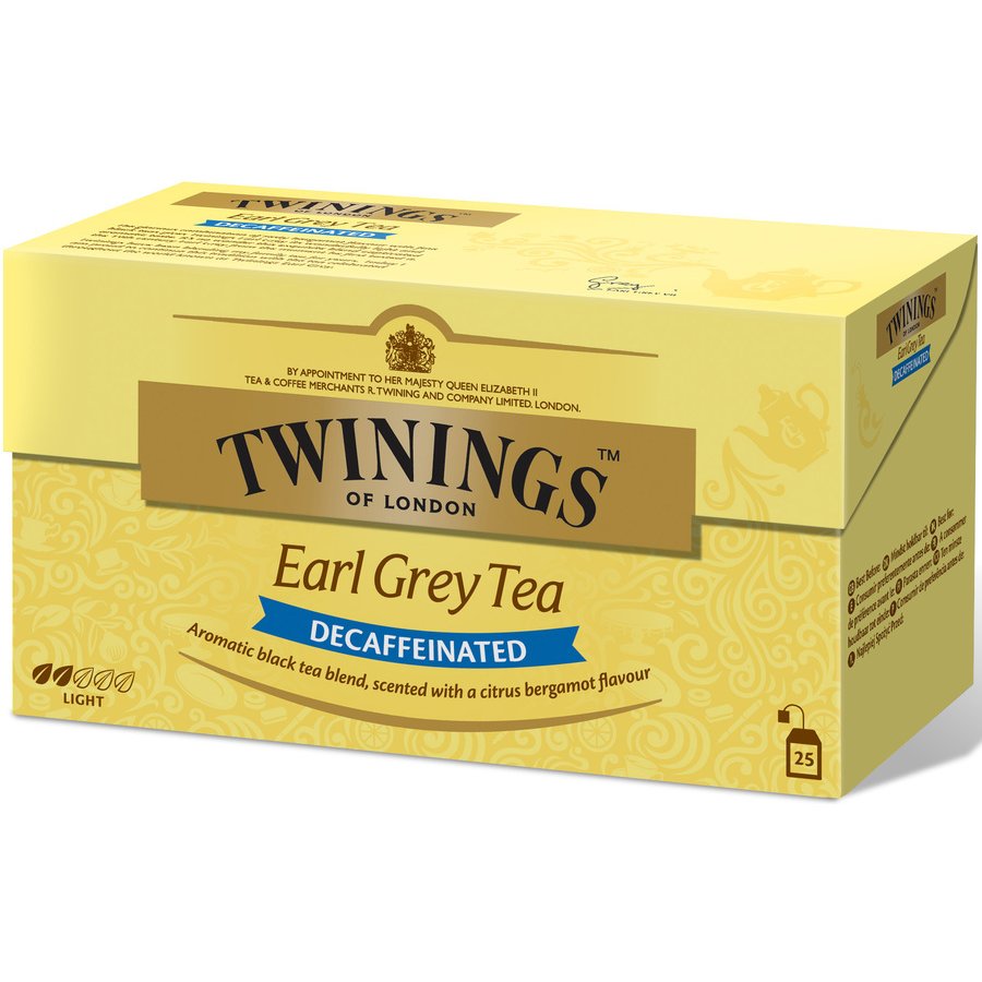 Té Earl Grey TWININGS descafeinado estuche 25 unidades x 2 g