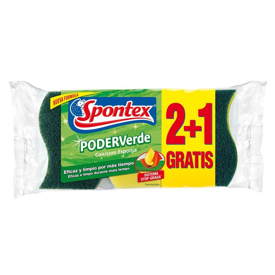 Estropajo SPONTEX poder verde con esponja 2+1 gratis