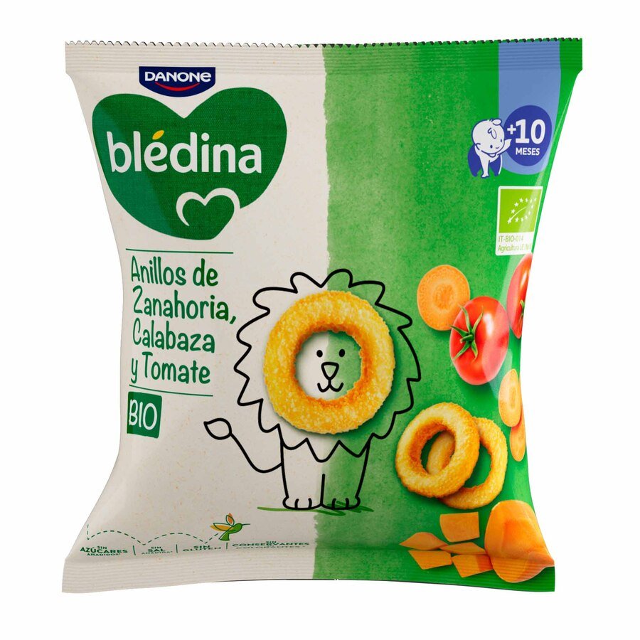Snack infantil BLEDINA anillos de zanahoria calabaza y tomate bio 20 g