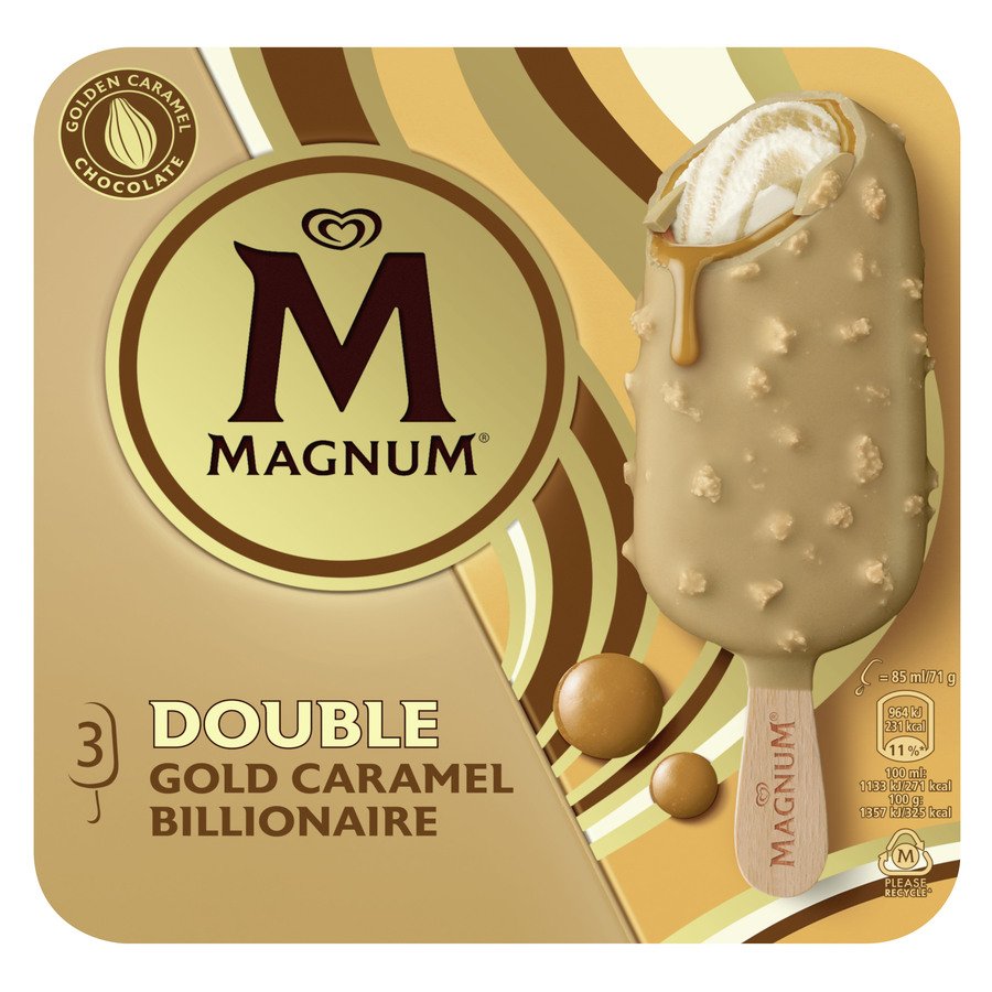 Helado bombón MAGNUM double gold caramel 3 unidades 213 g