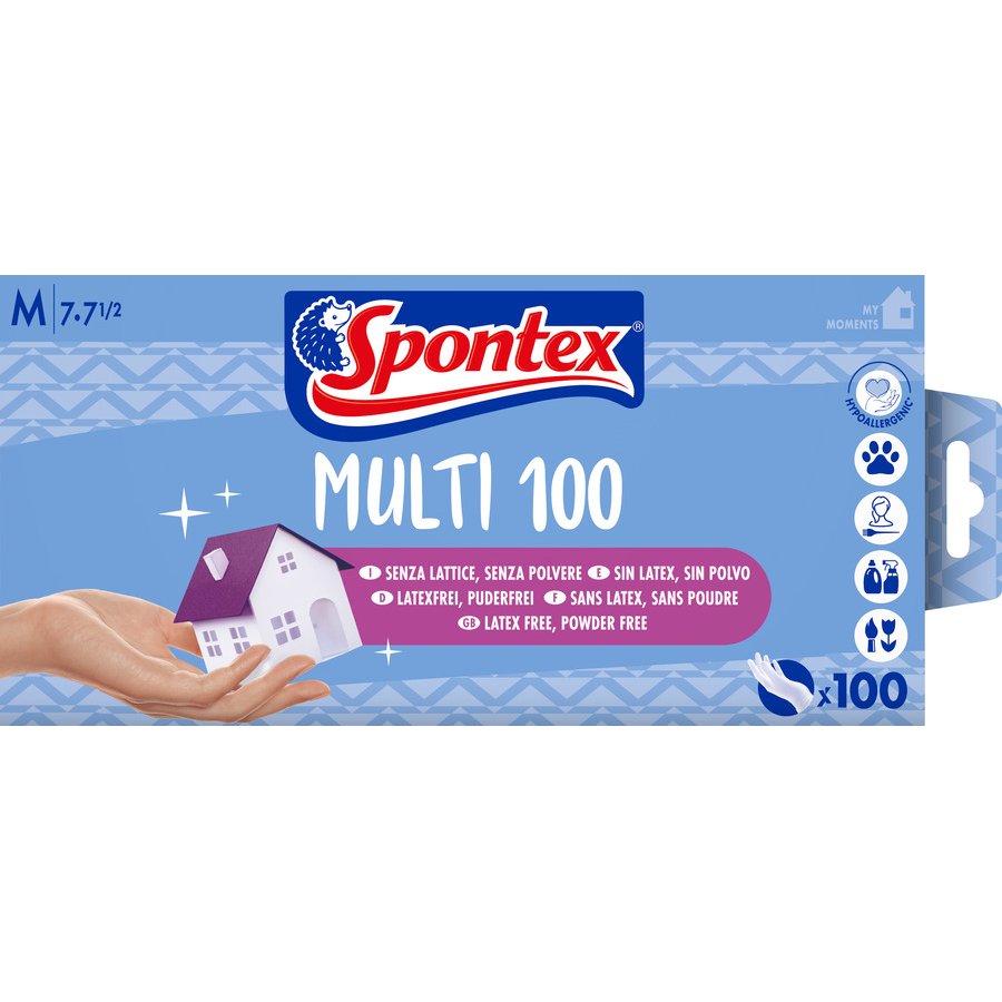 Guantes SPONTEX sin latex sin polvo talla M/7 multi 100 unidades