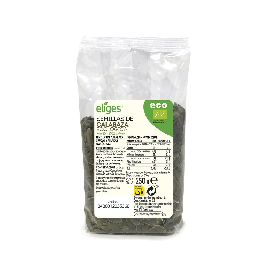 Semillas calabaza peladas crudas ECO ELIGES bolsa 250g