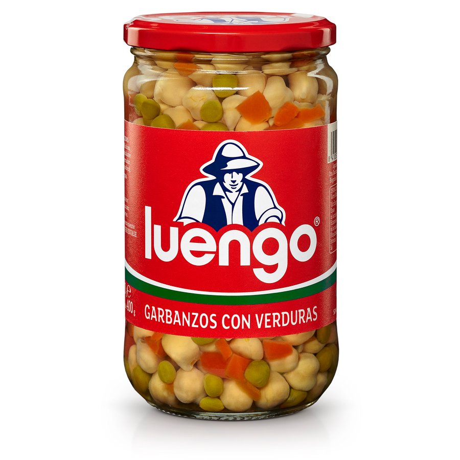 Garbanzos cocidos con verduras LUENGO frasco 400 g pne.