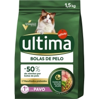Alimento gato ULTIMA bolas de pelo pavo 1,5 kg