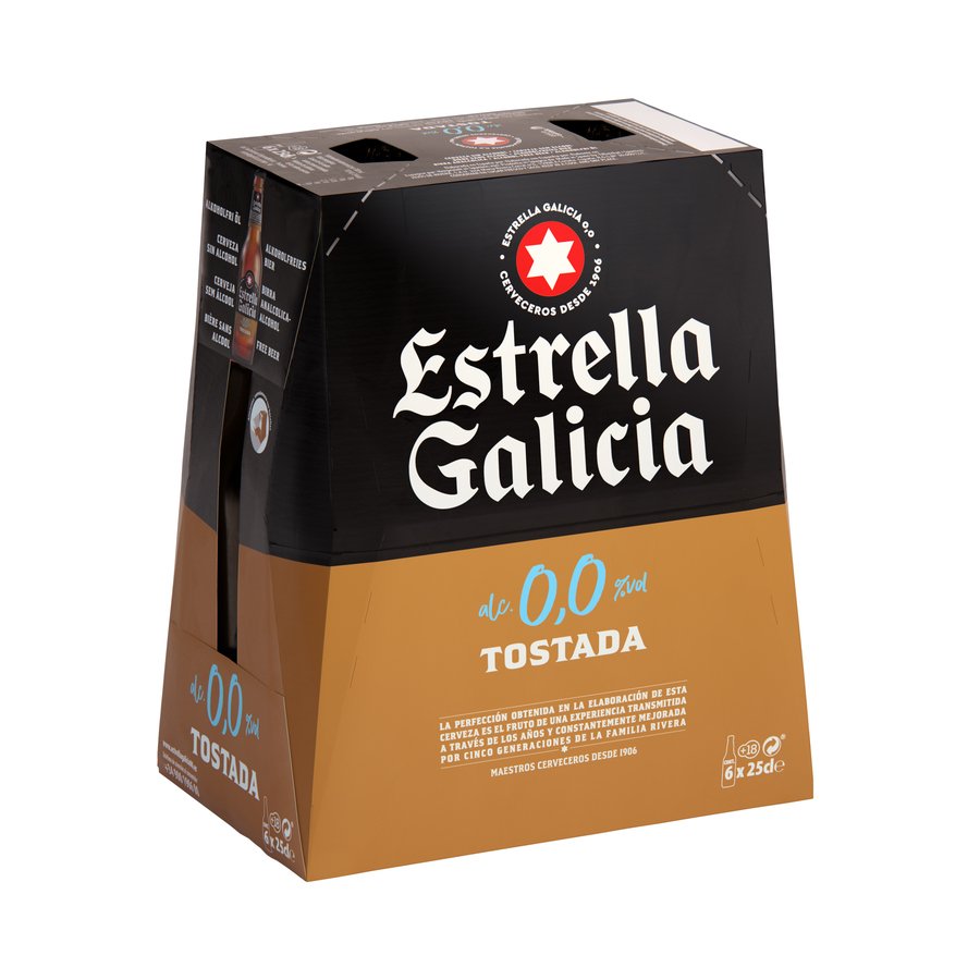 Cerveza ESTRELLA GALICIA Tostada 0,0% botellín pack 6x25 cl