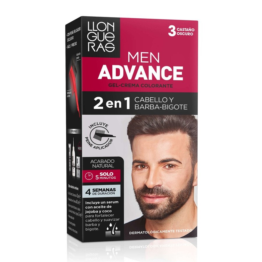 Gel-crema colorante LLONGUERAS Men Advance 3 castaño oscuro
