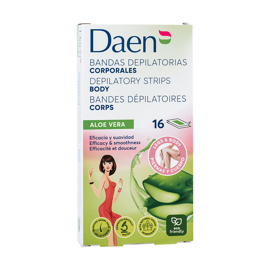 Bandas cera depilación corporal DAEN aloe vera 16 unidades