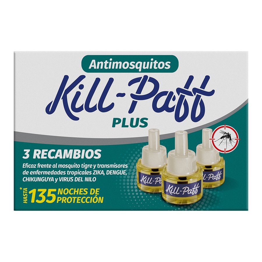 Insecticida eléctrico KILL PAFF mosquitos 3 recambios 45 noches