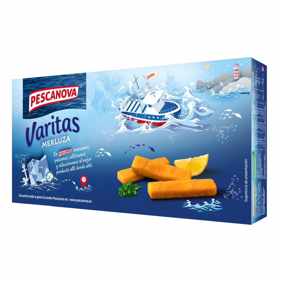 Varitas merluza empanadas congeladas PESCANOVA estuche 300 g